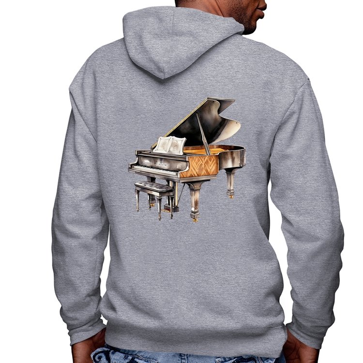 Blusa Moletom Piano Arte Masculina com Capuz e Zíper - Mescla