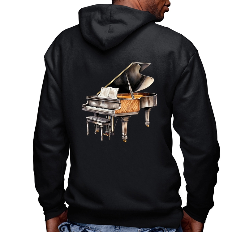 Blusa Moletom Piano Arte Masculina com Capuz e Zíper