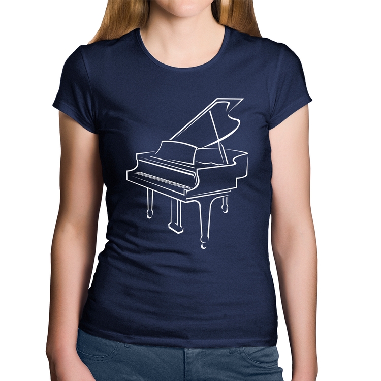 Baby Look Algodão Piano - Marinho