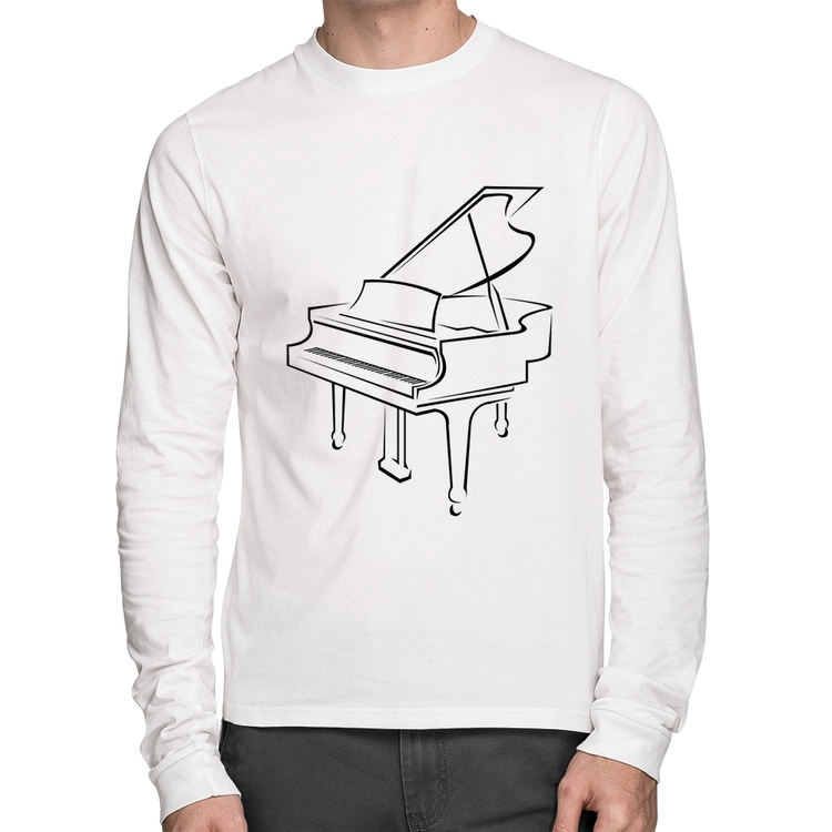 Camiseta Algodão Piano Manga Longa - Branca
