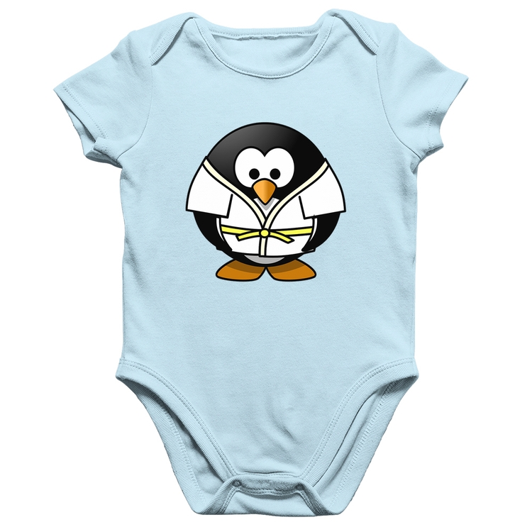 Body Bebê Algodão Pinguim Judô - Azul Bebê