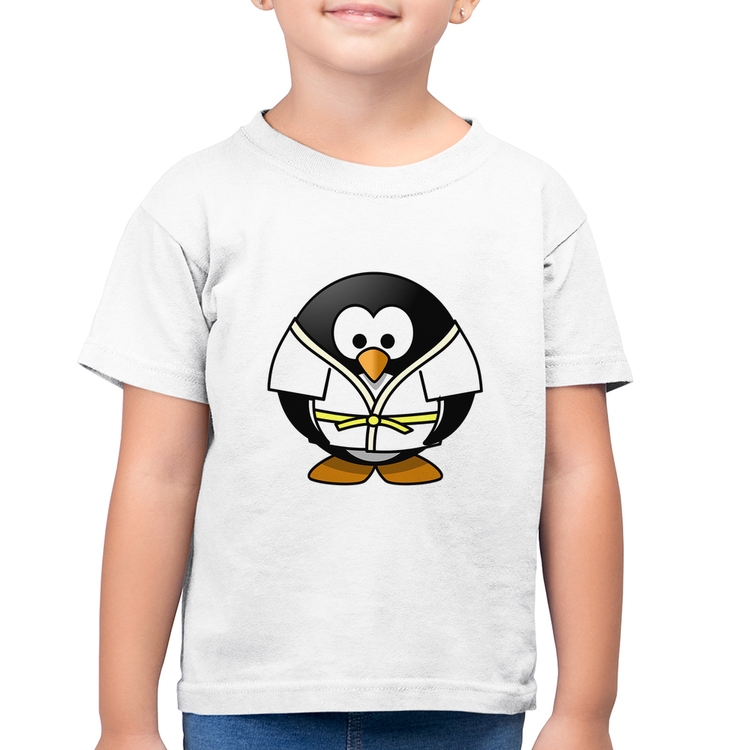 Camiseta Algodão Infantil Pinguim Judô - Branca