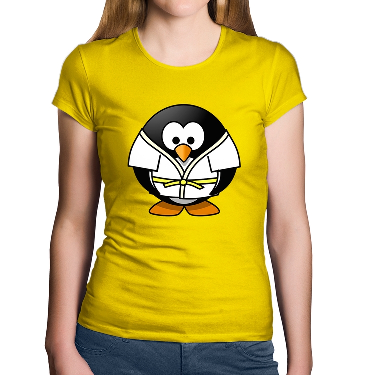 Baby Look Algodão Pinguim Judô - Amarela