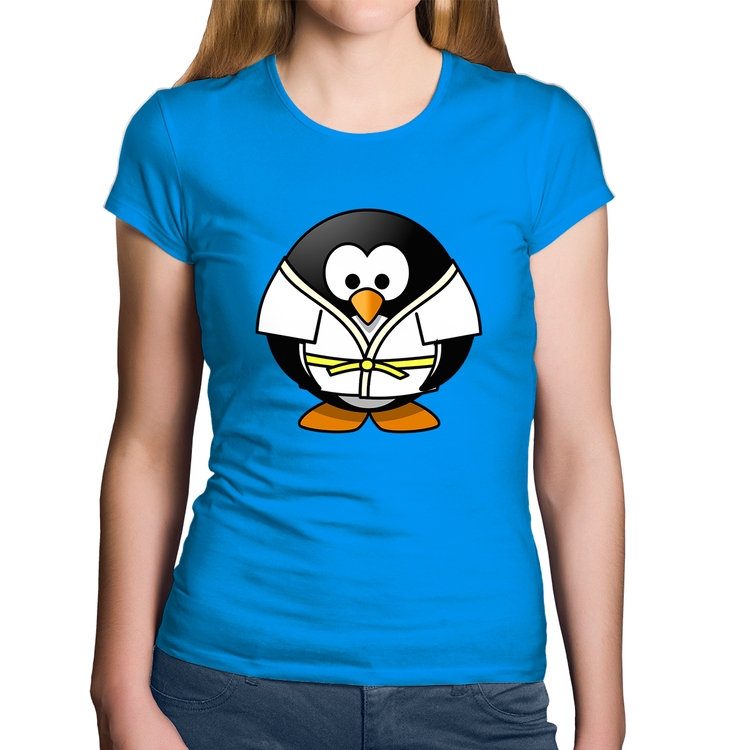 Baby Look Algodão Pinguim Judô - Azul