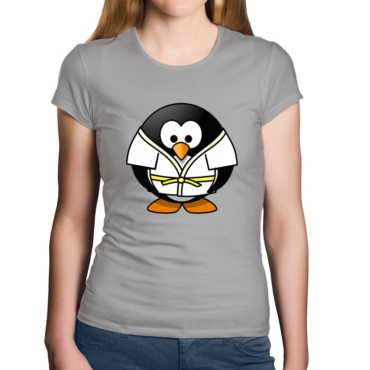 Baby Look Algodão Pinguim Judô - Cinza