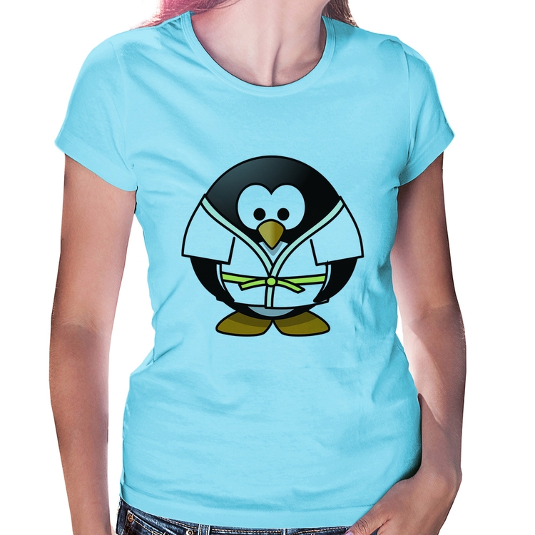 Baby Look Pinguim Judô - Azul Bebê