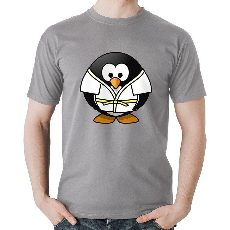 Camiseta Algodão Pinguim Judô - Cinza
