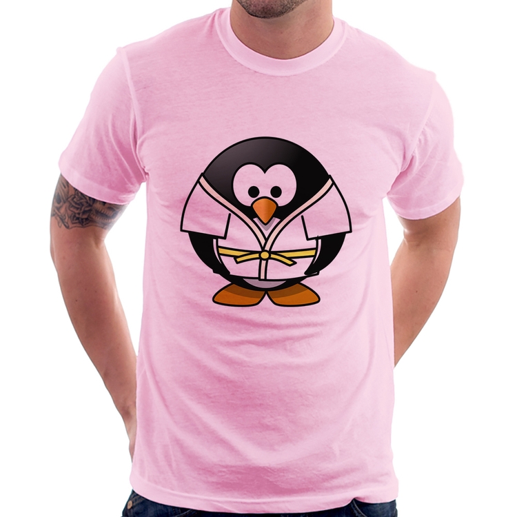 Camiseta Pinguim Judô - Rosa Bebê