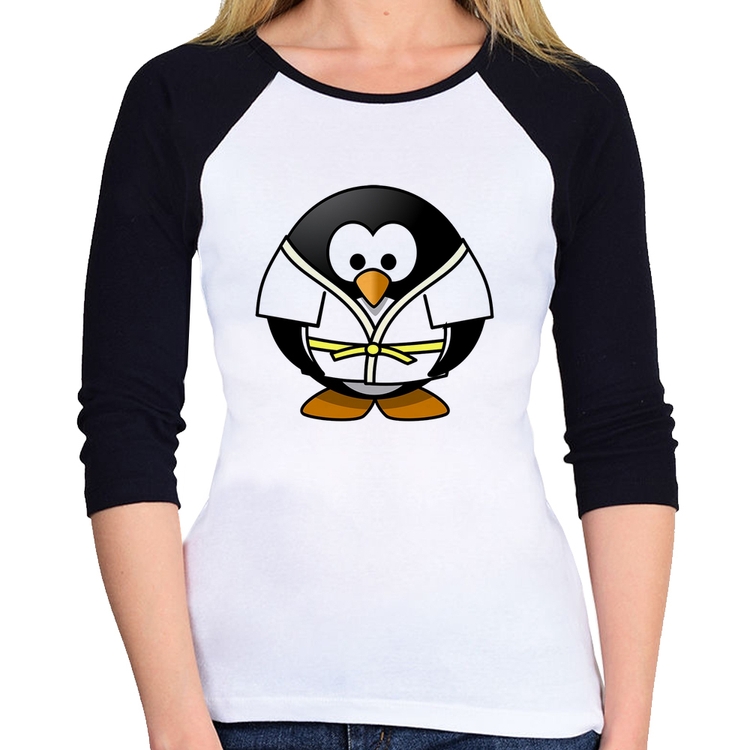 Baby Look Raglan Pinguim Judô Manga 3/4