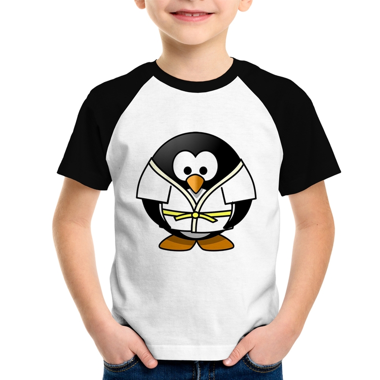Camiseta Raglan Infantil Pinguim Judô