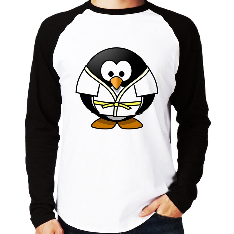 Camiseta Raglan Pinguim Judô Manga Longa