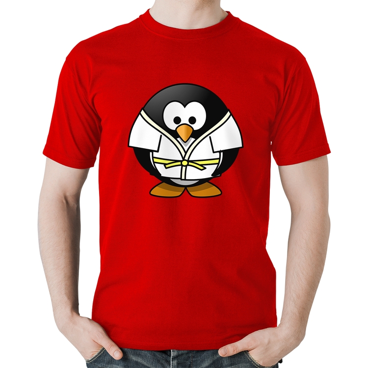 Camiseta Algodão Pinguim Judô - Vermelha