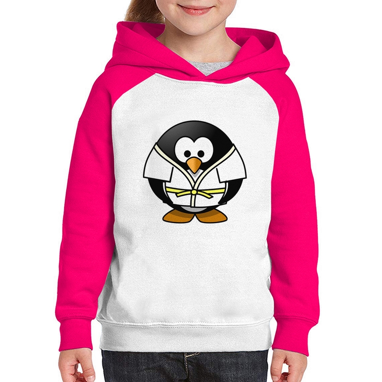 Moletom Infantil Pinguim Judô - Branco/Rosa