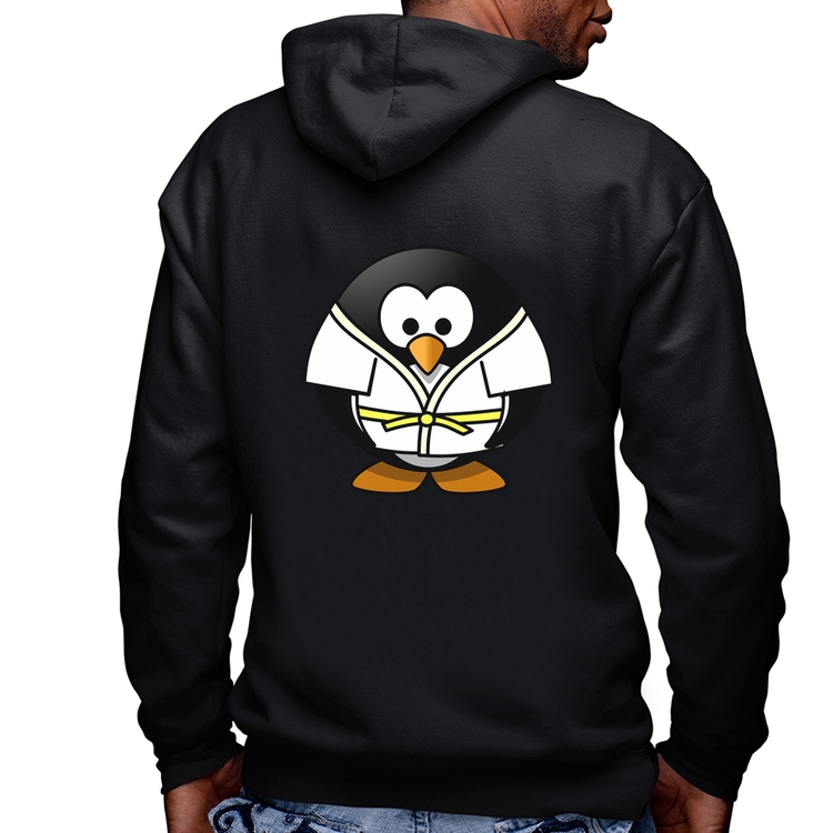 Blusa Moletom Pinguim Judô Masculina com Capuz e Zíper