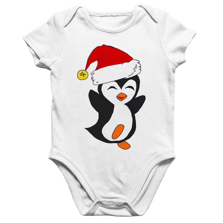 Body Bebê Algodão Pinguim Noel - Branco