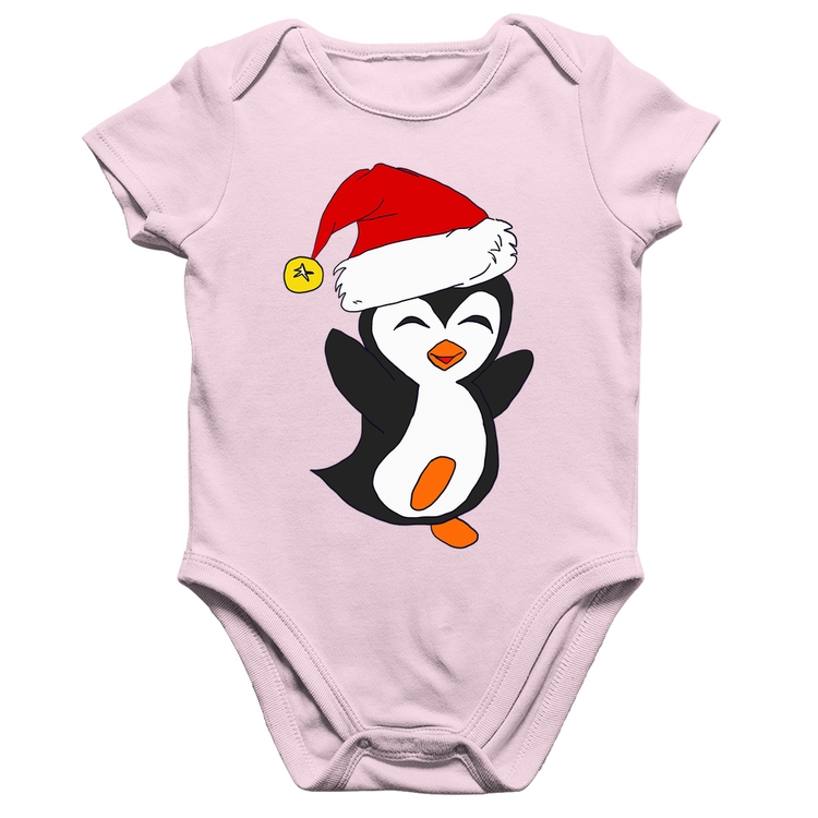 Body Bebê Algodão Pinguim Noel - Rosa Bebê