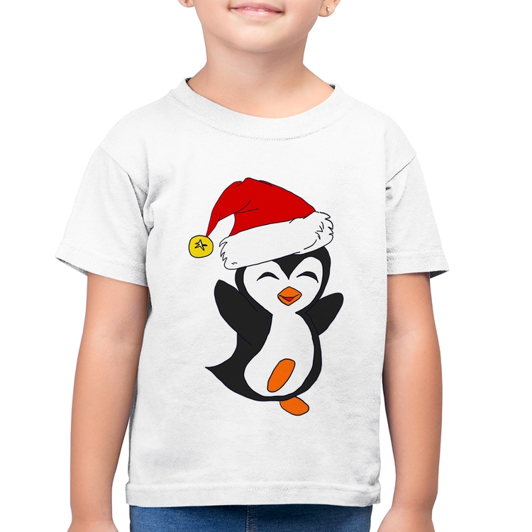 Camiseta Algodão Infantil Pinguim Noel - Branca