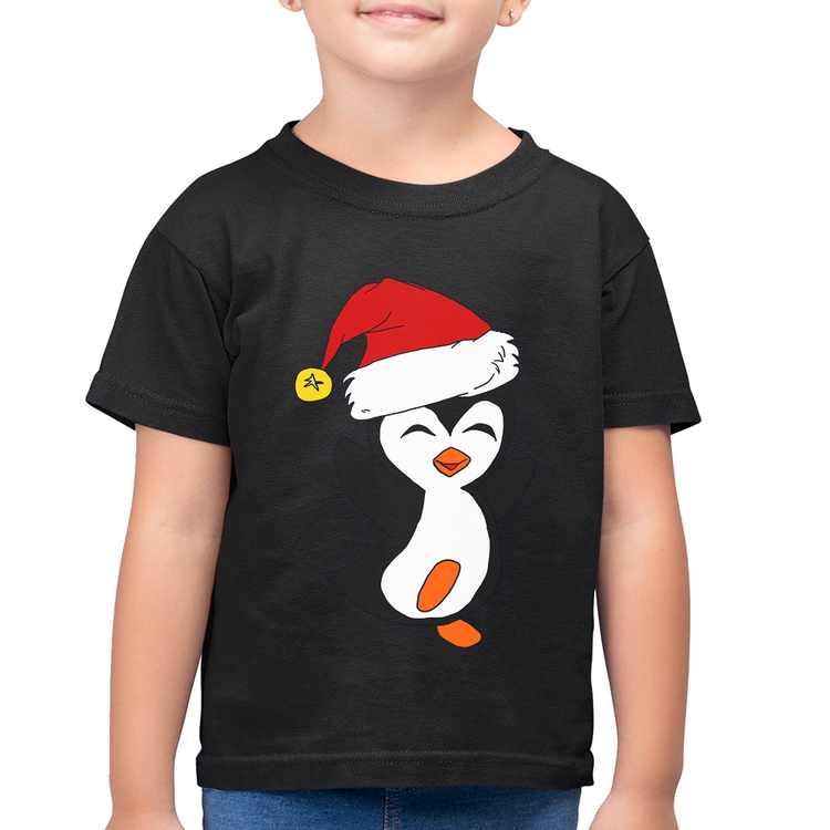 Camiseta Algodão Infantil Pinguim Noel