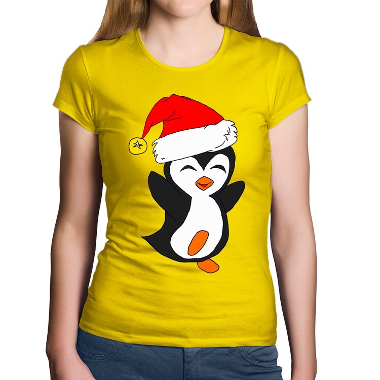 Baby Look Algodão Pinguim Noel - Amarela