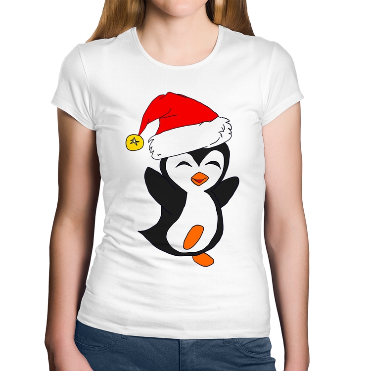 Baby Look Algodão Pinguim Noel - Branca