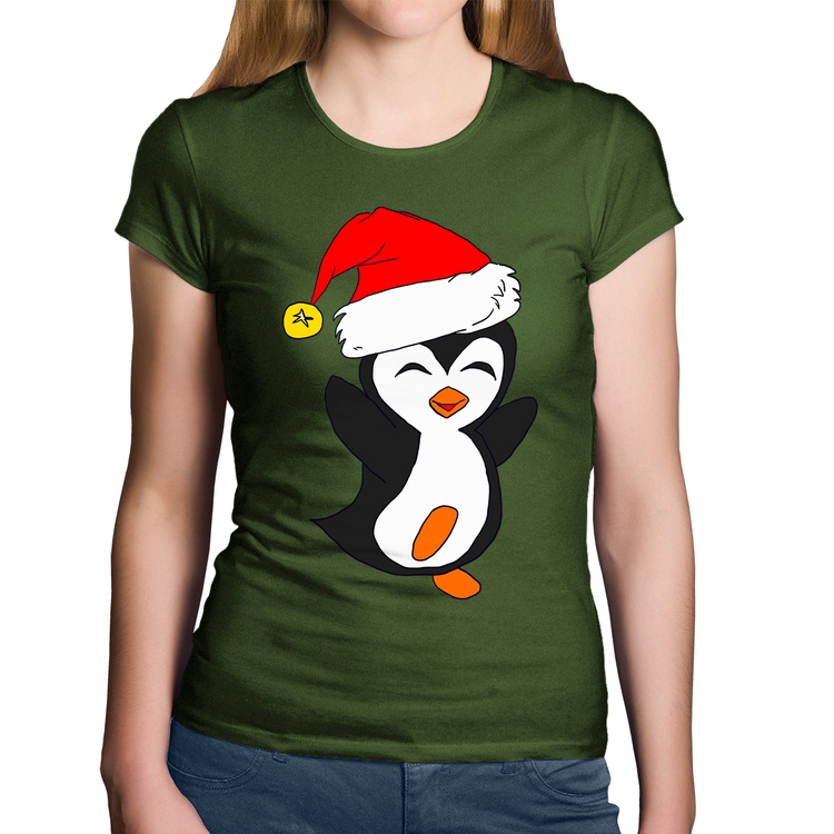 Baby Look Algodão Pinguim Noel - Musgo