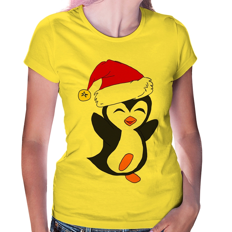 Baby Look Pinguim Noel - Amarela