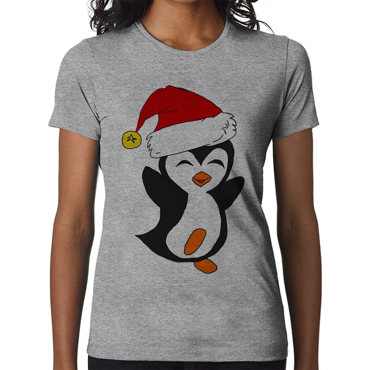 Baby Look Pinguim Noel - Cinza