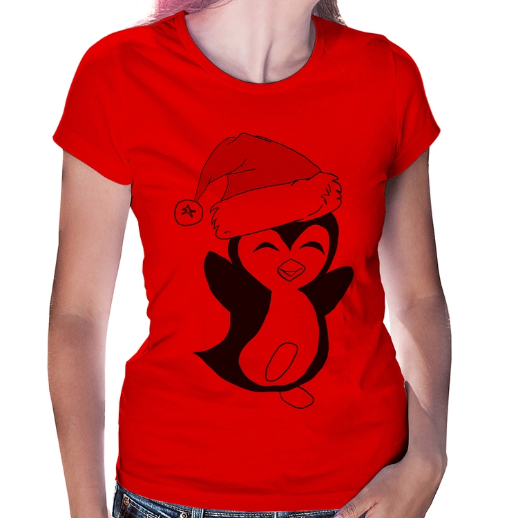 Baby Look Pinguim Noel - Vermelha