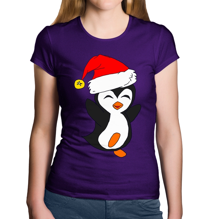 Baby Look Algodão Pinguim Noel - Roxa