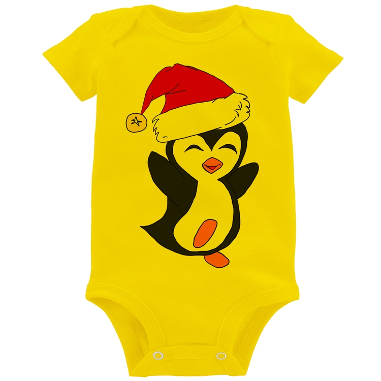 Body Bebê Pinguim Noel - Amarelo