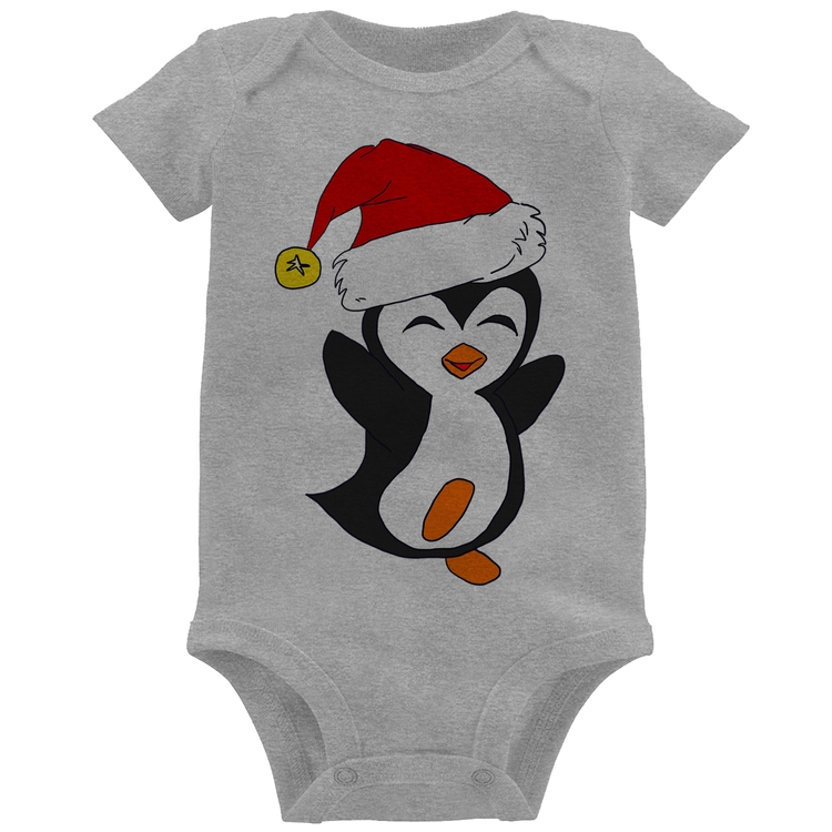 Body Bebê Pinguim Noel - Cinza