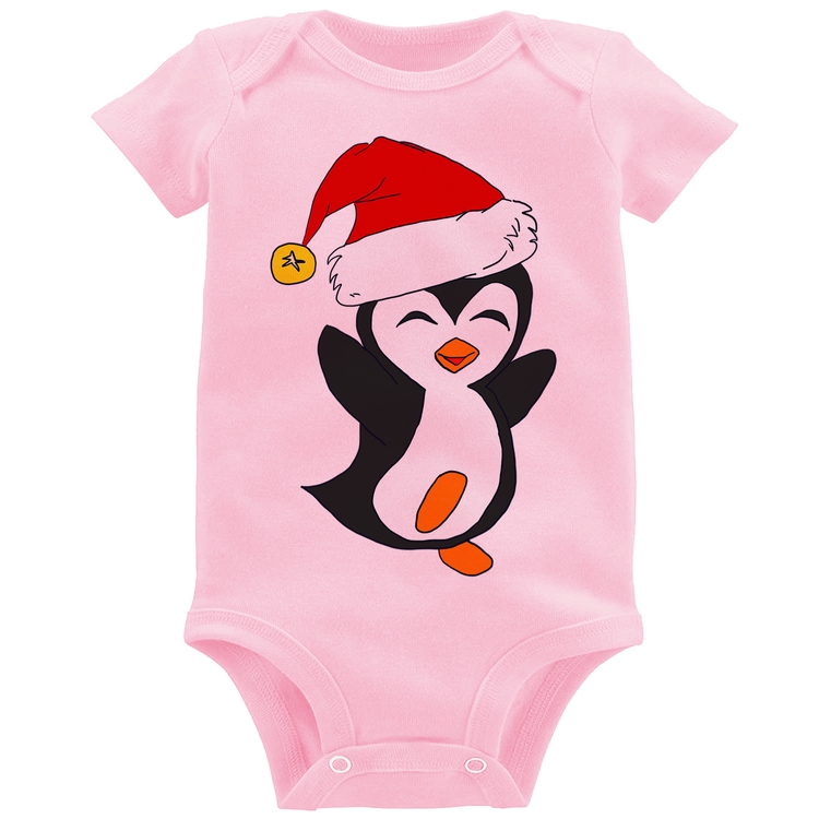 Body Bebê Pinguim Noel - Rosa Bebê