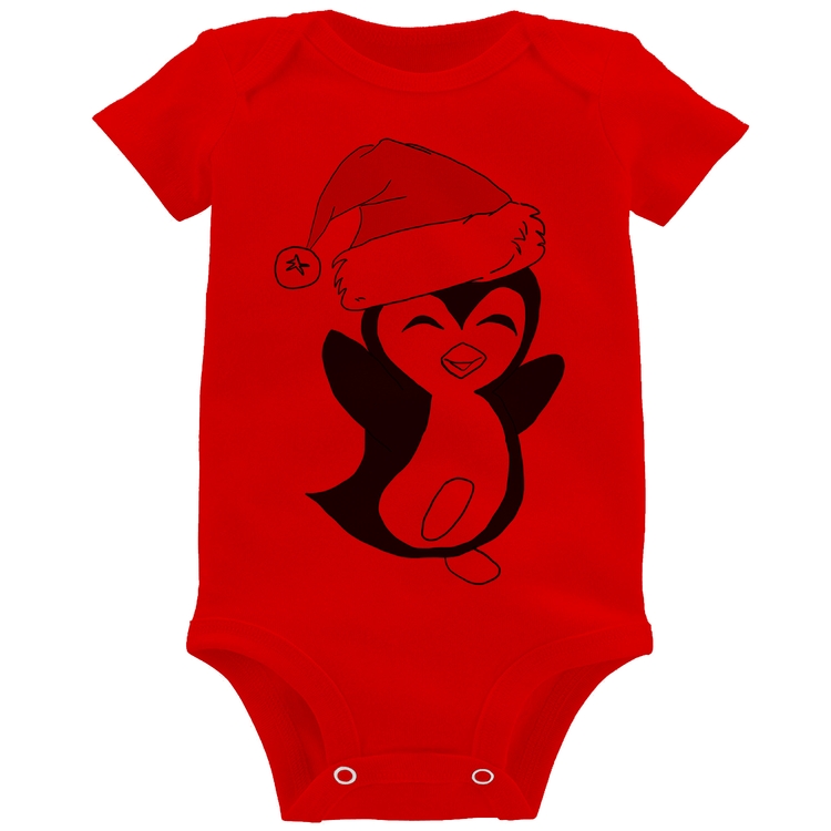 Body Bebê Pinguim Noel - Vermelho