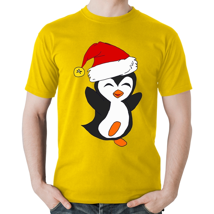 Camiseta Algodão Pinguim Noel - Amarela