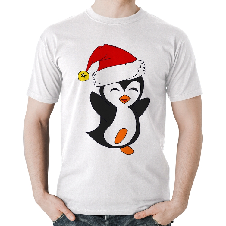 Camiseta Algodão Pinguim Noel - Branca