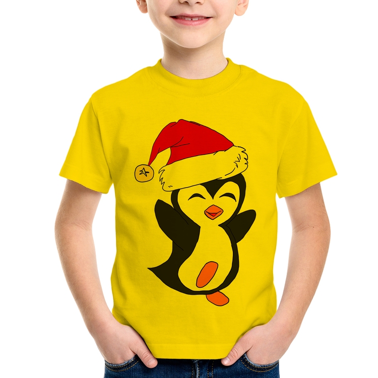 Camiseta Infantil Pinguim Noel - Amarela