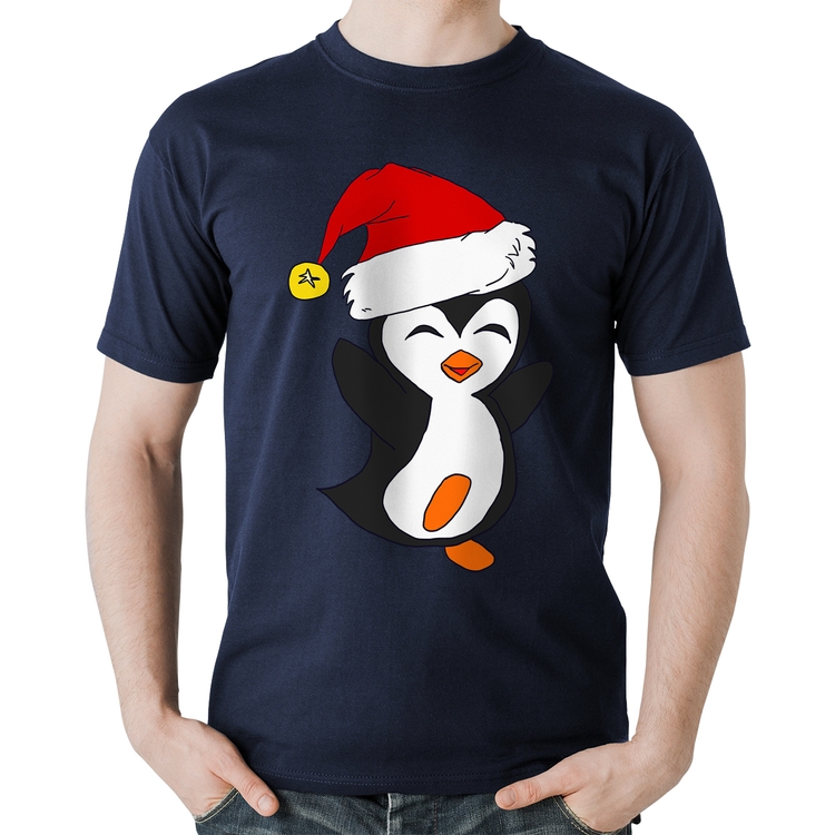 Camiseta Algodão Pinguim Noel - Marinho