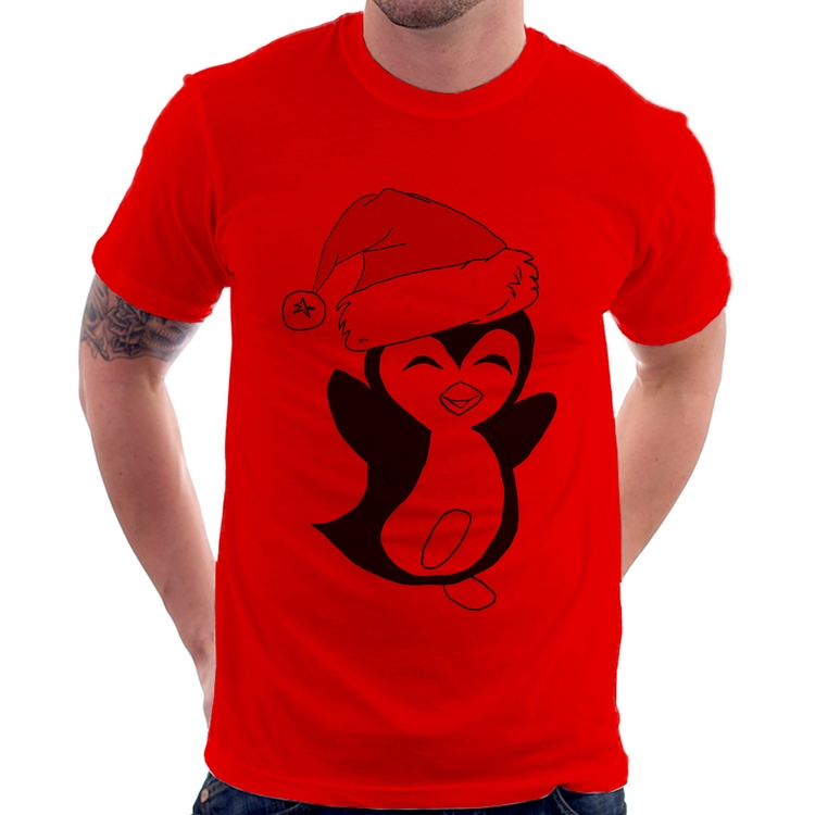 Camiseta Pinguim Noel - Vermelha