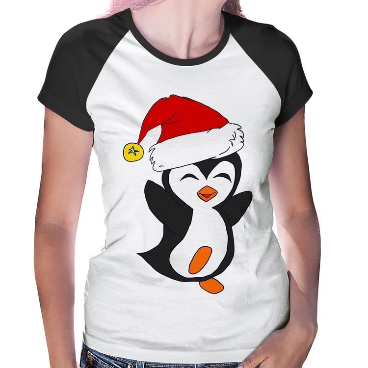 Baby Look Raglan Pinguim Noel