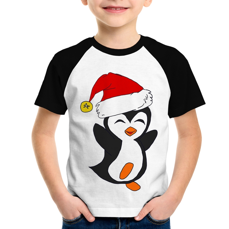Camiseta Raglan Infantil Pinguim Noel