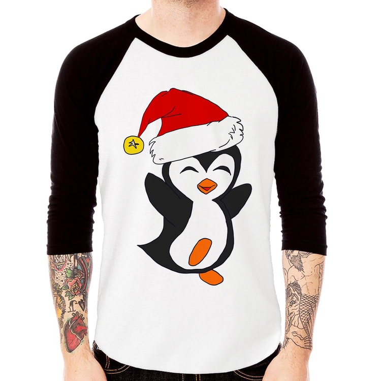 Camiseta Raglan Pinguim Noel Manga 3/4