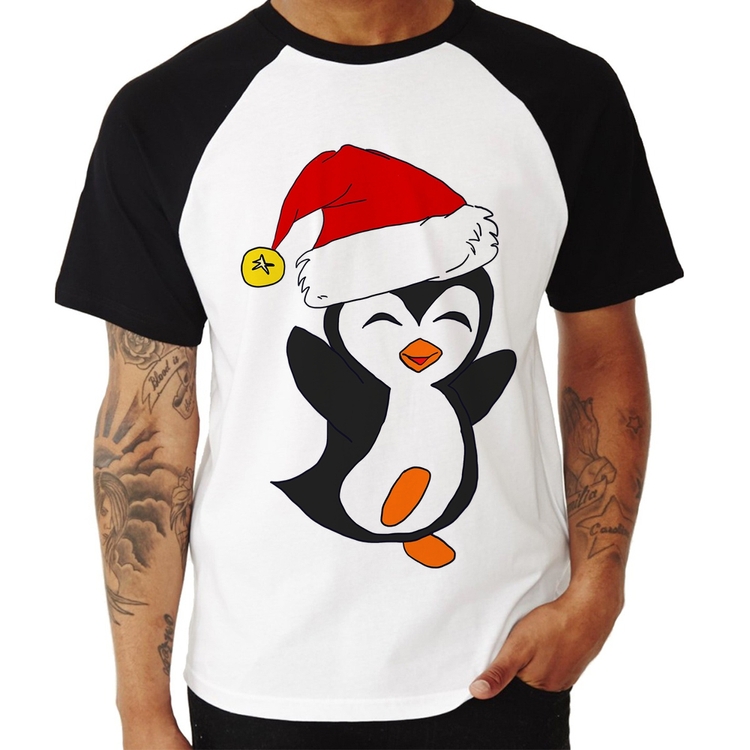 Camiseta Raglan Pinguim Noel