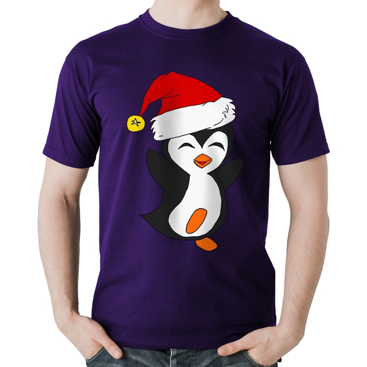 Camiseta Algodão Pinguim Noel - Roxa
