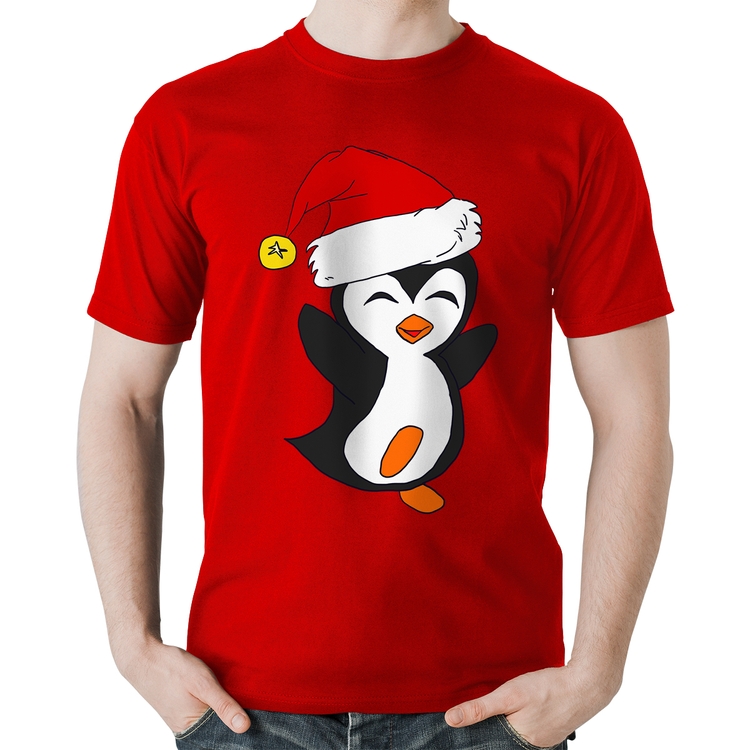 Camiseta Algodão Pinguim Noel - Vermelha