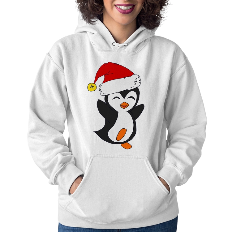 Moletom Feminino Pinguim Noel - Branco