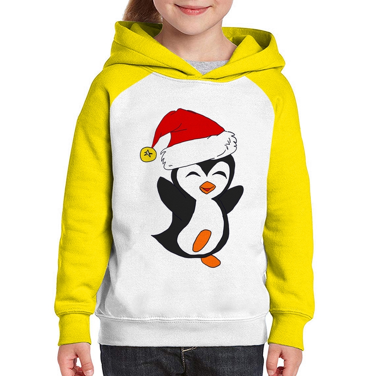 Moletom Infantil Pinguim Noel - Branco/Amarelo