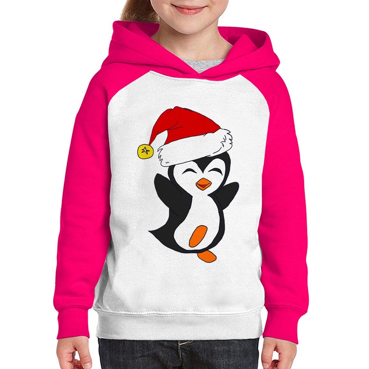 Moletom Infantil Pinguim Noel - Branco/Rosa