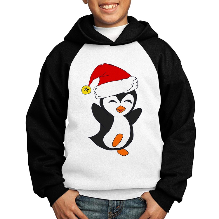 Moletom Infantil Pinguim Noel - Branco/Preto