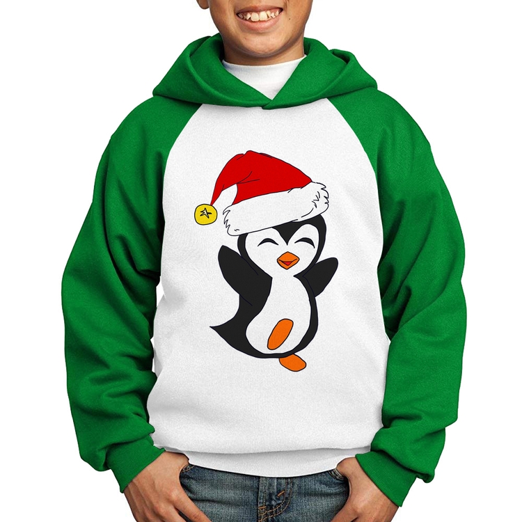 Moletom Infantil Pinguim Noel - Branco/Verde