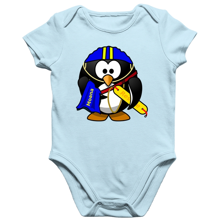 Body Bebê Algodão Pinguim Salva Vidas - Azul Bebê